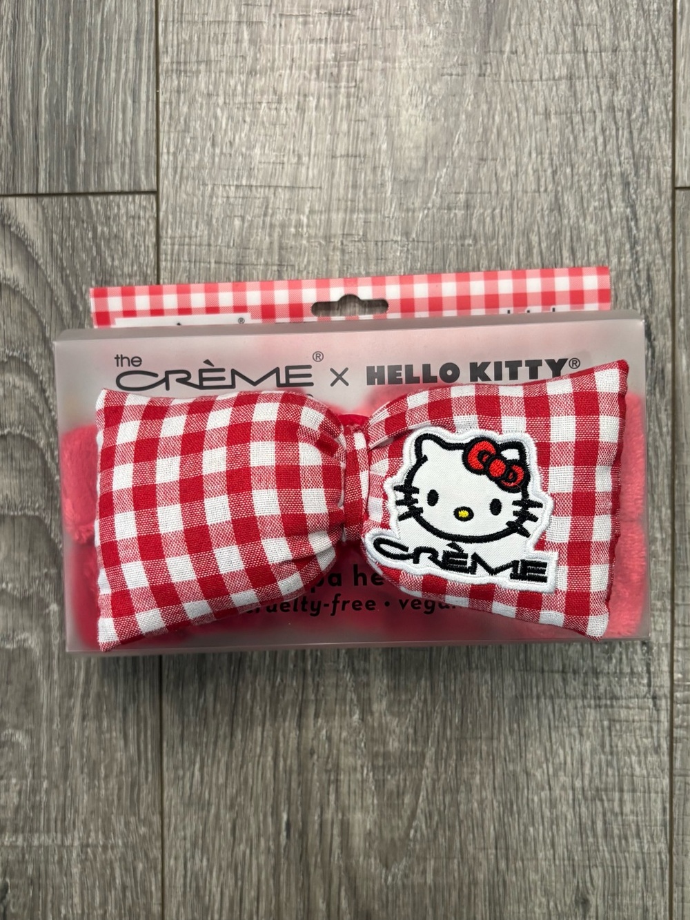 The Crème Shop x Hello Kitty Gingham Bow Plush Spa Headband Red White NWT